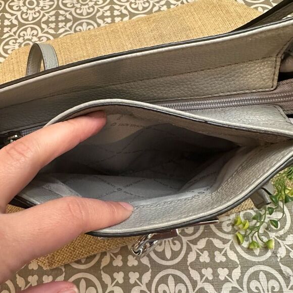 Michael Kors Grey Pebbled Leather Hamilton Tote Shoulder Crossbody Bag Compact - Picture 12 of 13